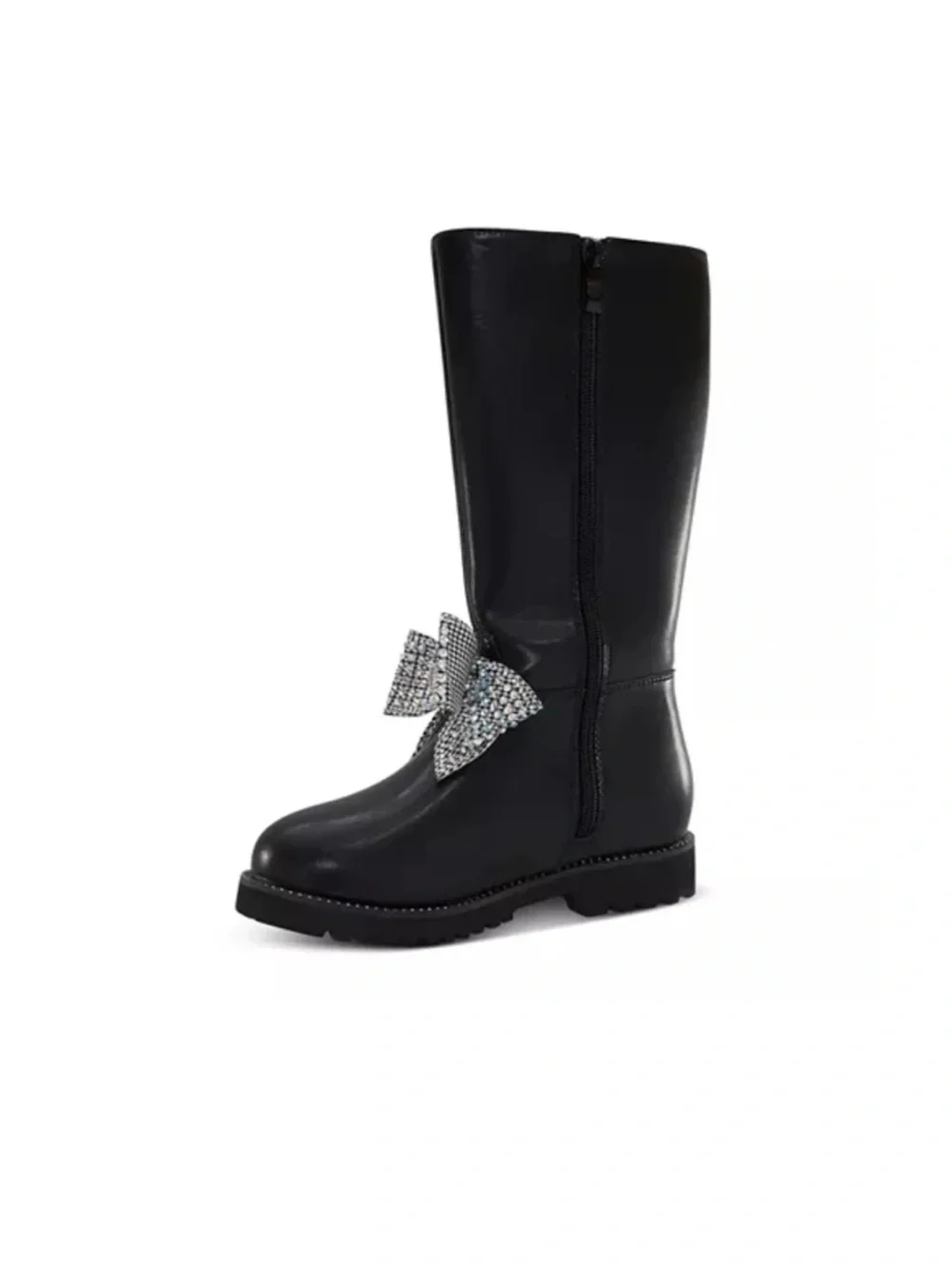 NWT Kurt Geiger London Black Kids Knee-High Boot with Crystal Bow